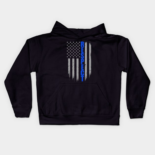 Respect Thin Blue Line Flag Kids Hoodie by bluelinemotivation